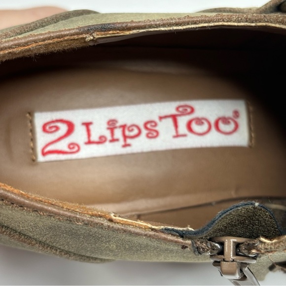 New 2 Lips Too Women Ankle Bootie Light Brown Burnished Toes Slip On & Zip 7.5 - Picture 13 of 14